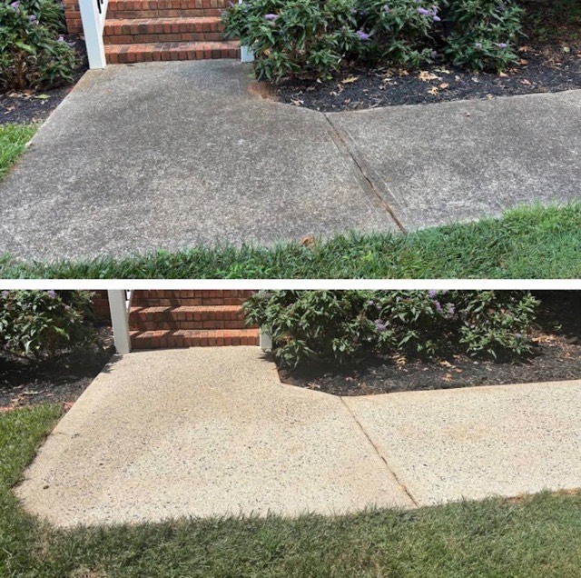 Charlotte concrete walkway before and after professional pressure washing